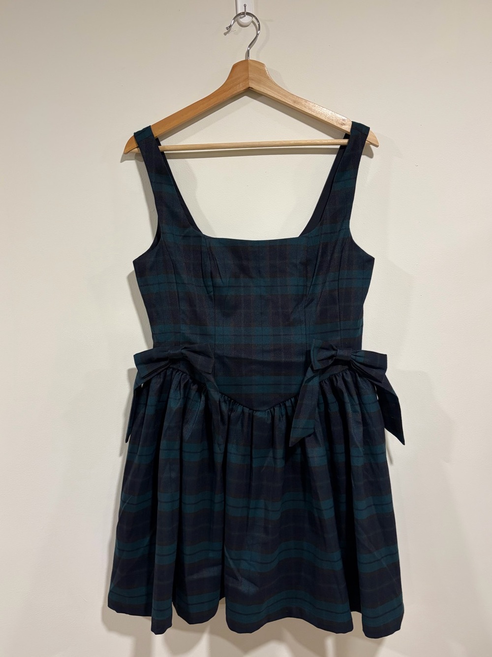Avec Les Filles Green Navy Plaid Bow Fit & Flare Dress Women’s Size 8 - NWT